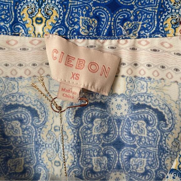 Chic Blue and Cream Wrap Mini Dress - Picture 5 of 6